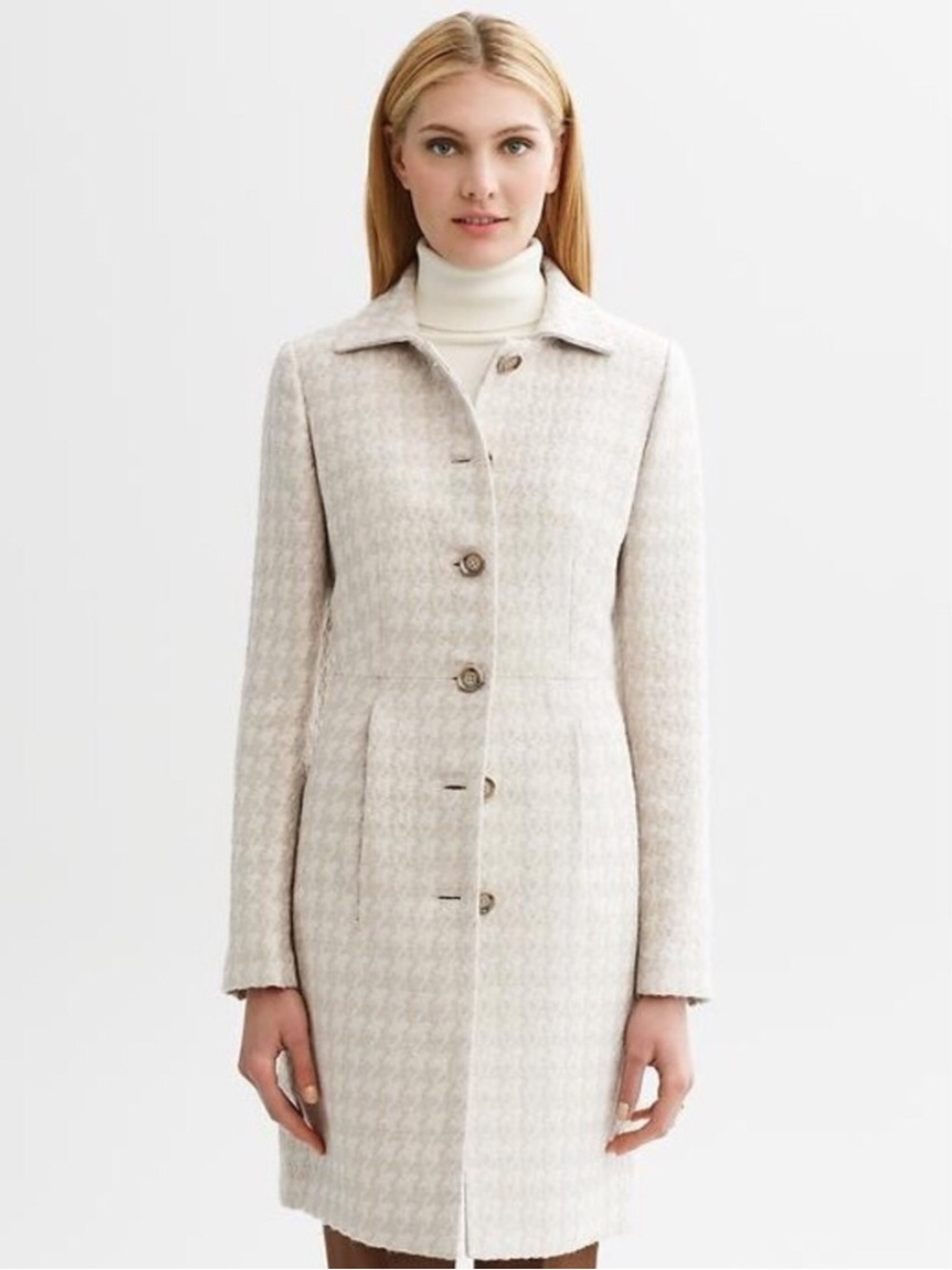 Banana Republic Cream Houndstooth Trench Coat